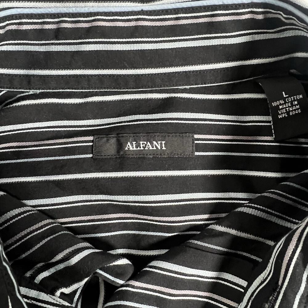Alfani‎ Striped Collared Button-Front Long Sleeve 100% Cotton Black/White L - Picture 6 of 8